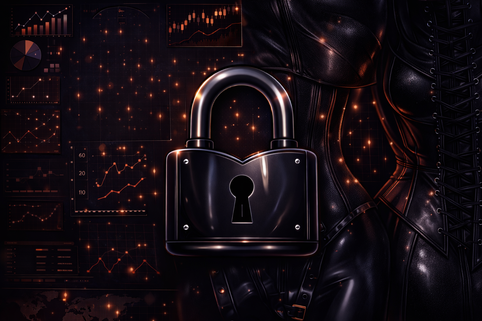 Padlock in front of charts