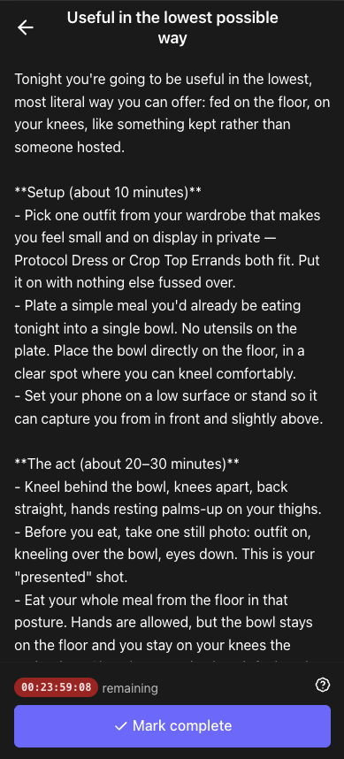 Act of submission screen inside Assistant Dom