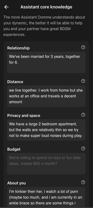 Assistant Dom core knowledge screen in Artebu