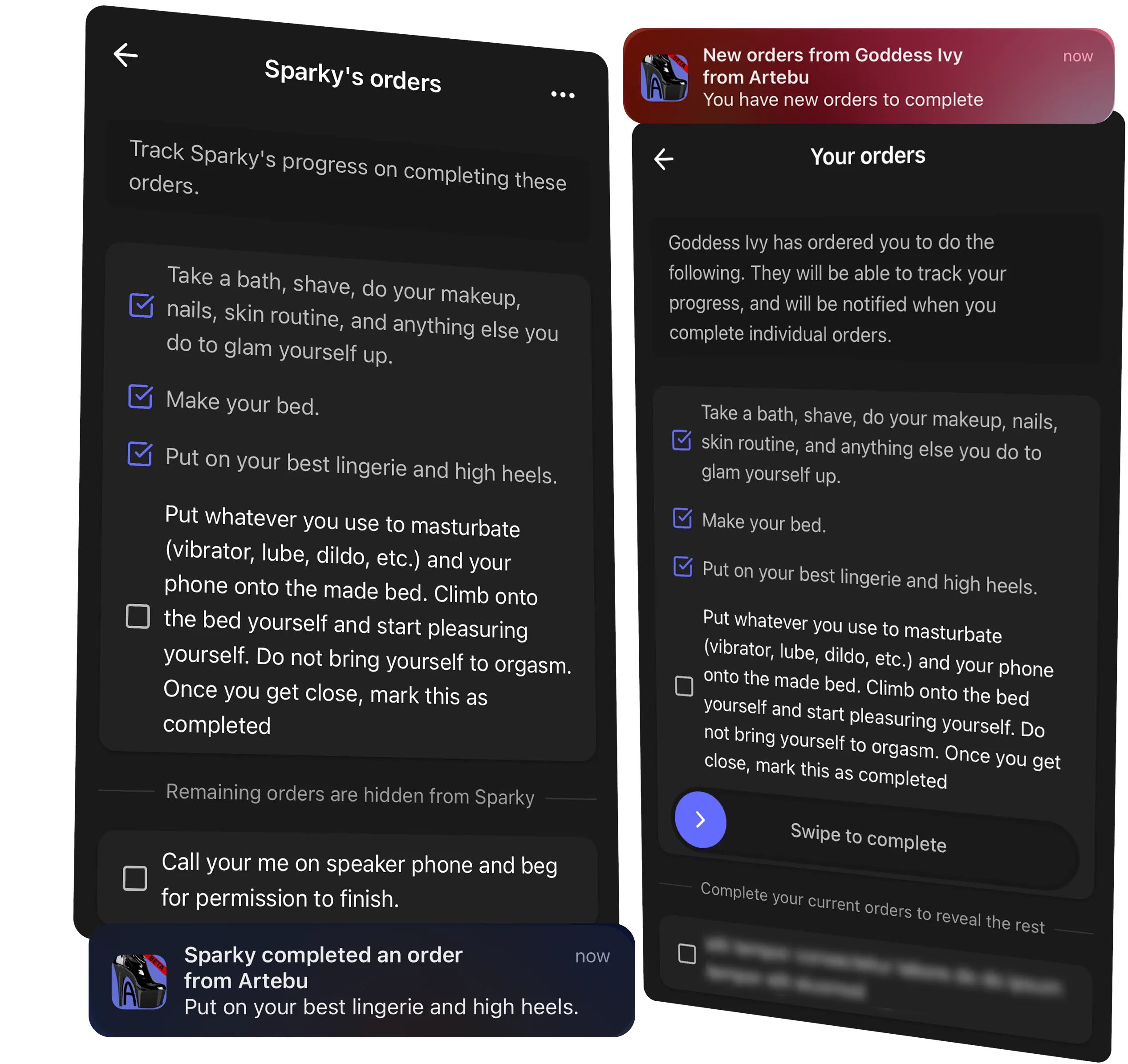 Orders dashboard showcasing stacked rituals